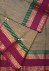 Taupe Grey - Karthigai Silk Cotton Chettinad Lines Rettapet Rudraksham Border - Best for Wedding Functions