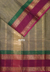 Taupe Grey - Karthigai Silk Cotton Chettinad Lines Rettapet Rudraksham Border - Best for Wedding Functions