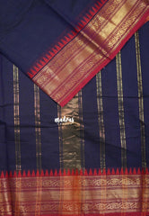 Navy Blue - Karthigai silk cotton small Bavanji Flower border - Perfect for Small Funtions