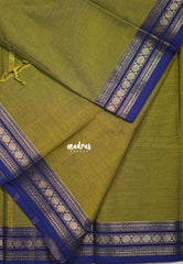 Olive Mehandi Green - Karthigai silk cotton Plain Saree with Rudraksham Border - Best for Small Functions