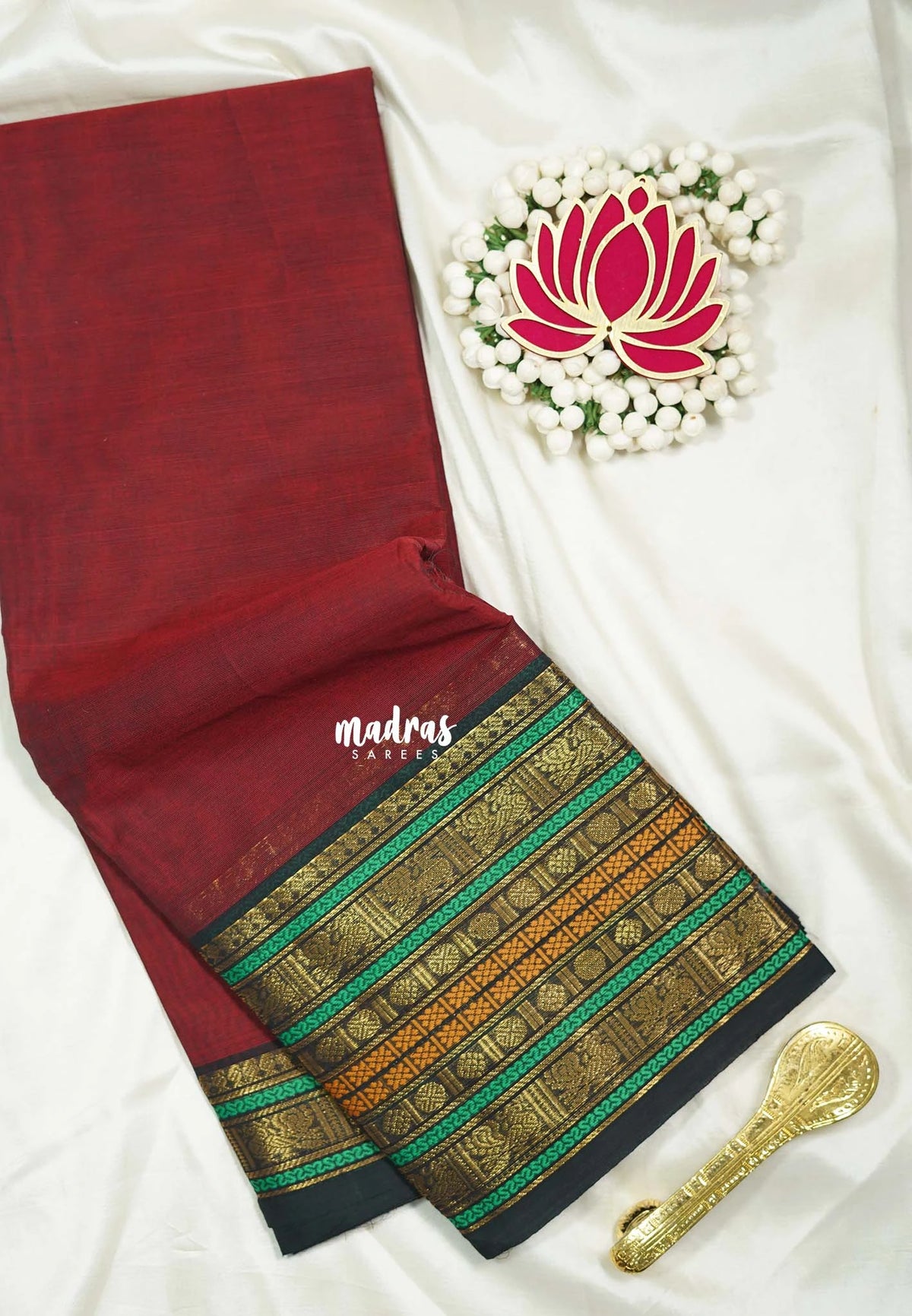 Majestic Maroon - Karthigai Silk Cotton Rudhraksham Multi border - Best for Wedding Functions | Temple Visit