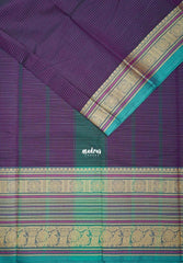 Royal Purple - Karthigai Silk Cotton Chettinad Lines Thread Weaving Multi Border - Best for Wedding Functions