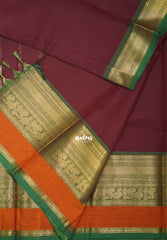Majestic Maroon - Karthigai Silk Cotton Plain Body with Peacock and Skirt Border - Best for Small Functions