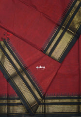 Majestic Maroon - Karthigai Silk Cotton Bavanji with Temple Border - Best for Gifting