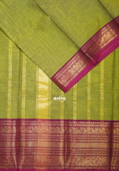 Sap Green - Karthigai silk cotton Plain Saree with Annam, Rudraksham and Yaanai Border - Best for Small Functions