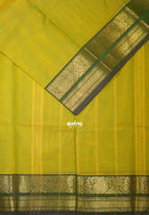 Yellowish Green - Karthigai Silk Cotton Plain with Mango, Flower and Rudraksham Border - Best for Wedding Functions