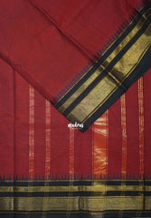 Majestic Maroon - Karthigai Silk Cotton Bavanji with Temple Border - Best for Gifting