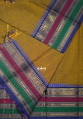 Honey Mustard - Karthigai silk cotton plain body multiborder with annam - Best for Small Functions