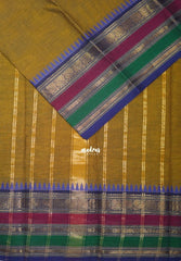 Honey Mustard - Karthigai silk cotton plain body multiborder with annam - Best for Small Functions