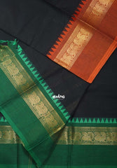 Nightfall Black - Karthigai silk cotton plain body mayil border Ganga jamuna - Best for Small Functions