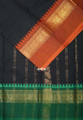 Nightfall Black - Karthigai silk cotton plain body mayil border Ganga jamuna - Best for Small Functions