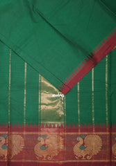 Dark Green - Karthigai Silk Cotton Plain Body with Peacock Border - Best for Temple Visit
