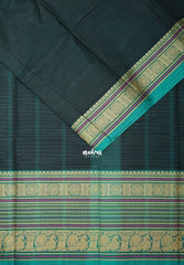 Jet Black - Karthigai Silk Cotton Chettinad Lines Thread Weaving Multi Border - Best for Wedding Functions