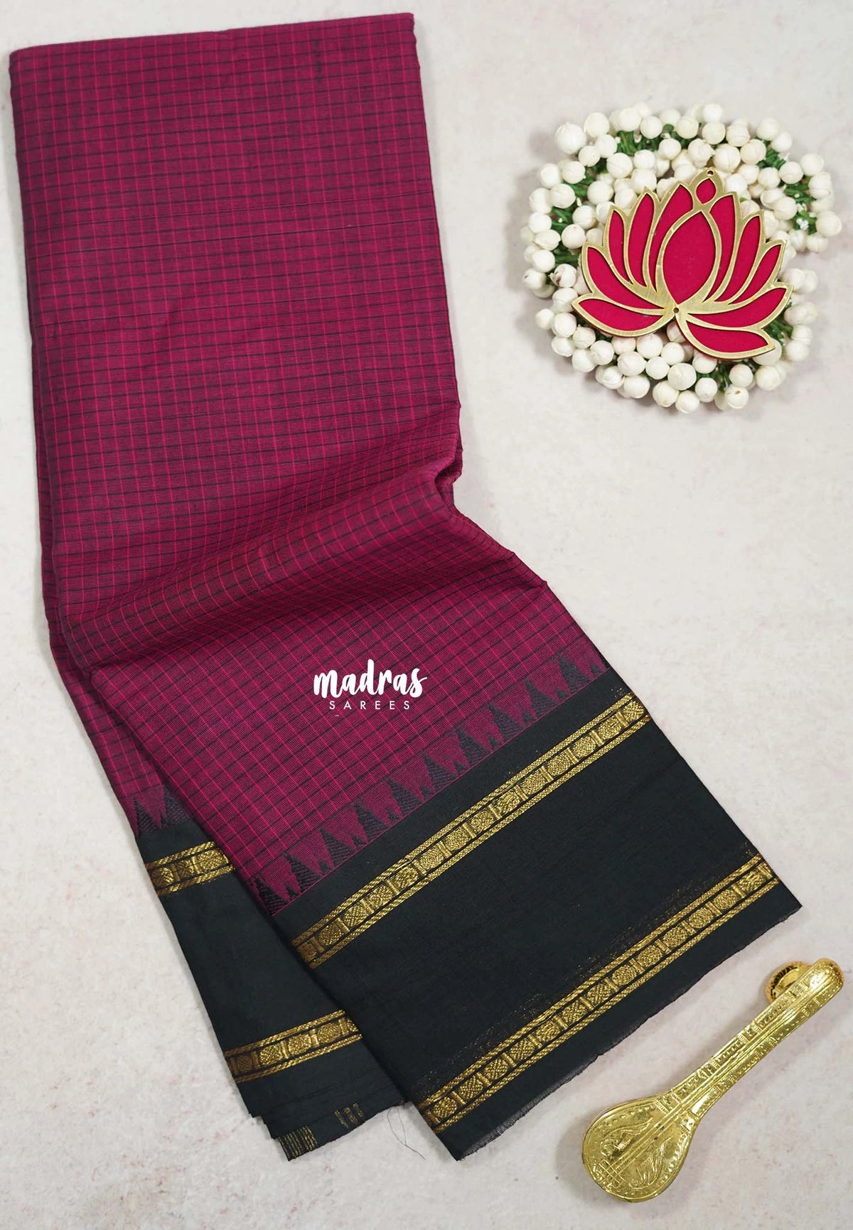 Beet Pink - Karthigai Silk Cotton Rettapeta Rudraksham Border with Muthukattam - Best for Small Functions