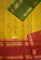 Karthigai silk cotton Rudhraksham Ganga Jamuna border  - Lemon yellowish green - Madras Sarees 