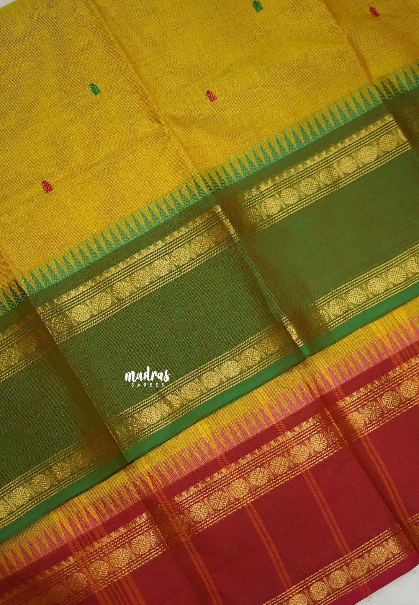 Karthigai silk cotton Rudhraksham Ganga Jamuna border  - Lemon yellowish green - Madras Sarees 