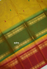 Karthigai silk cotton Rudhraksham Ganga Jamuna border  - Lemon yellowish green - Madras Sarees 