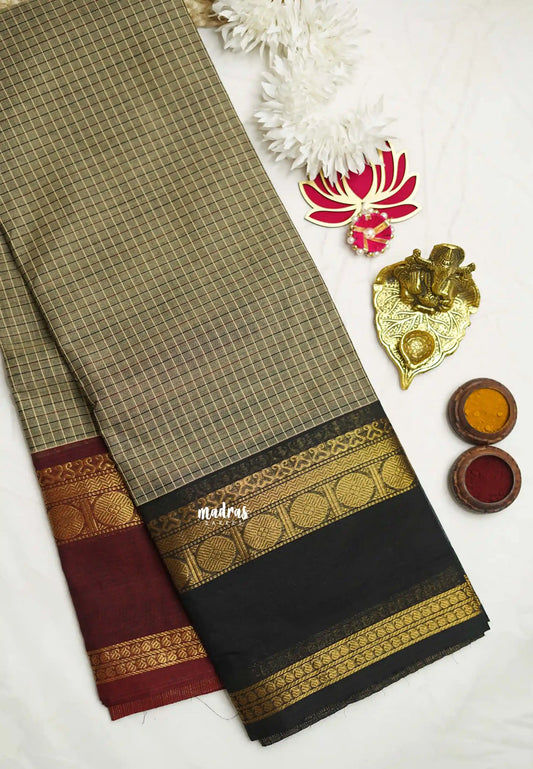 Karthigai silk cotton Muthukattam Rudhraksham Rettapet Ganga Jamuna border  - Grey