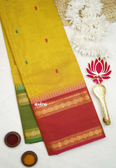 Karthigai silk cotton Rudhraksham Ganga Jamuna border  - Lemon yellowish green - Madras Sarees 