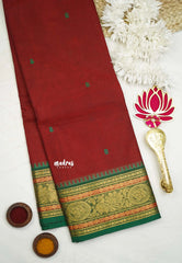 Karthigai silk cotton multi color temple sculpture border - Dard red - Madras Sarees 