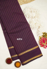 Karthigai silk cotton rettapet border stripes body jamun - Madras Sarees 