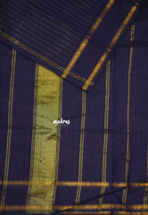 Karthigai silk cotton rettapet border stripes body Navy blue