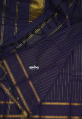 Karthigai silk cotton rettapet border stripes body Navy blue