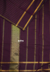 Karthigai silk cotton rettapet border stripes body jamun - Madras Sarees 