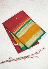 Maroon - Karthigai silk cotton  rudraksham skirt border with buttas