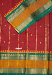 Maroon - Karthigai silk cotton  rudraksham skirt border with buttas