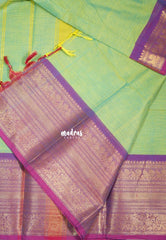 Mint Green - Karthigai silk cotton Plain Saree with Annam, Rudraksham and Yaanai Border - Best for Small Functions