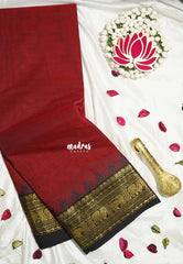 Reddish Maroon - Karthigai silk cotton Yazhi and Peacock Border - Best for Temple Visit