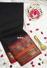 Ebony Black - Karthigai Silk Cotton Rudhraksham Multi border - Best for Wedding Functions | Temple Visit