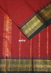 Reddish Maroon - Karthigai silk cotton Yazhi and Peacock Border - Best for Temple Visit