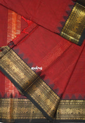 Reddish Maroon - Karthigai silk cotton Yazhi and Peacock Border - Best for Temple Visit