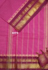 Rani pink - Karthigai silk cotton rudraksham getti border with muthu kattam checks