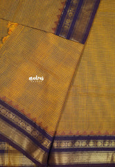Mustard brown - Karthigai silk cotton rudraksham getti border with muthu kattam checks