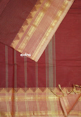 Maroon - Karthigai silk cotton rettapeta border with muthu kattam checks