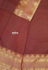 Maroon - Karthigai silk cotton rettapeta border with muthu kattam checks