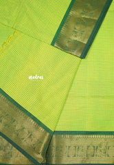 Neon green - Karthigai silk cotton rudraksham getti border with muthu kattam checks