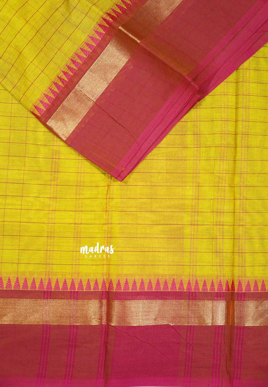 Greenish Yellow - Karthigai silk cotton big muthu kattam checks