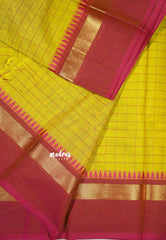 Greenish Yellow - Karthigai silk cotton big muthu kattam checks