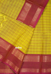 Greenish Yellow - Karthigai silk cotton big muthu kattam checks