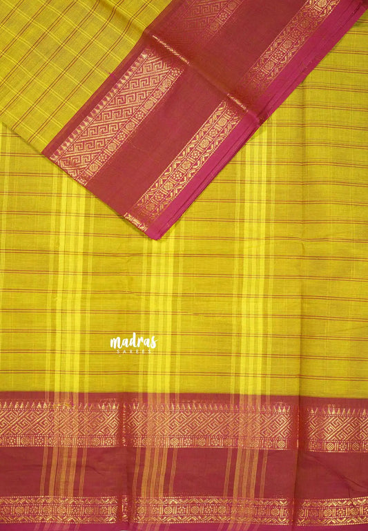 Greenish Yellow - Karthigai silk cotton big muthu kattam checks