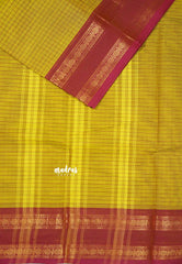 Yellow -  Karthigai silk cotton rettapeta border with muthu kattam