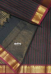 Midnight Black - Premium Karthigai silk cotton neli stripes body with rich pallu