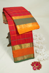 Classic Red - Premium Karthigai Silk Cotton Big Checks kattam weaving Ganga Jamuna Border - Best for Wedding Functions