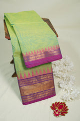 Dual Shade Pista Green - Karthigai silk cotton rudraksha getti zari with temple weaving border - Best for Wedding Functions