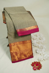 Taupe Grey - Karthigai silk cotton Getti Zari and Peacock Border - Best for Wedding Functions