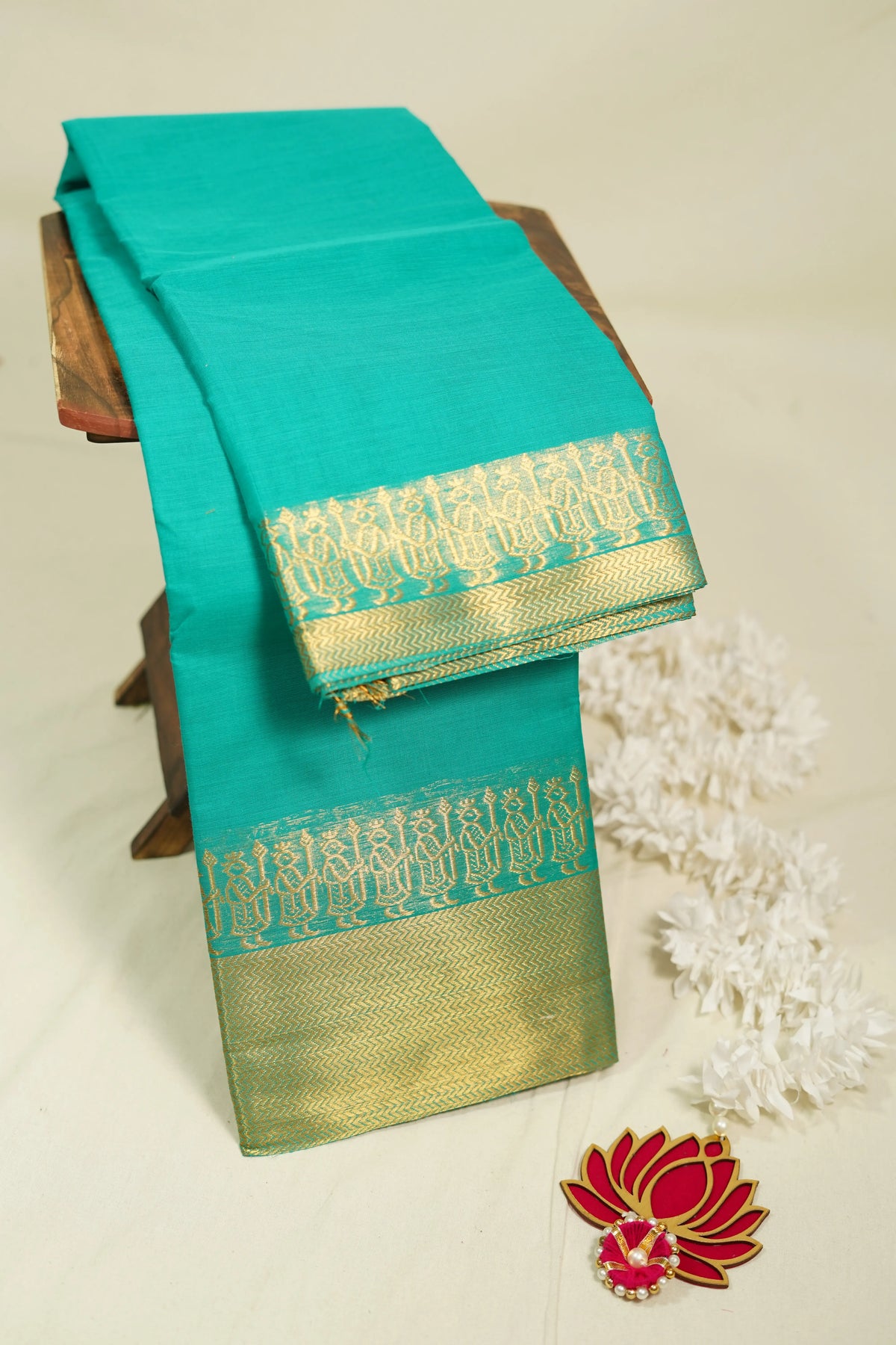 Aqua Green - Karthigai silk cotton plain body getti border - Best for Small Functions